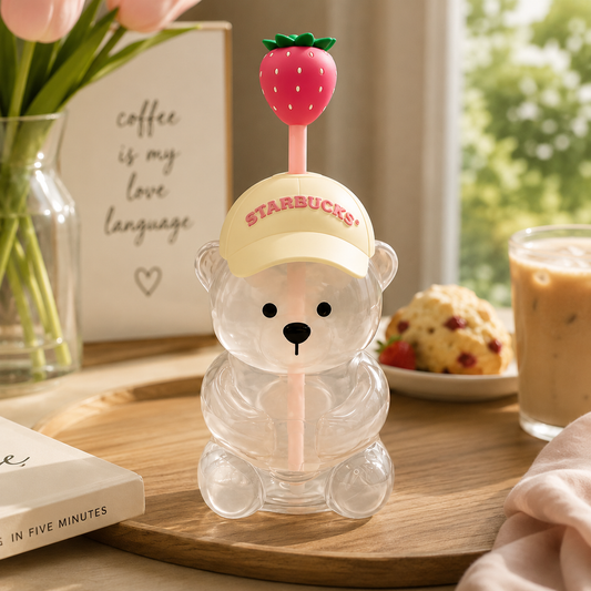 Starbucks Bearista Bear cold cup with strawberry straw topper - authentic resale